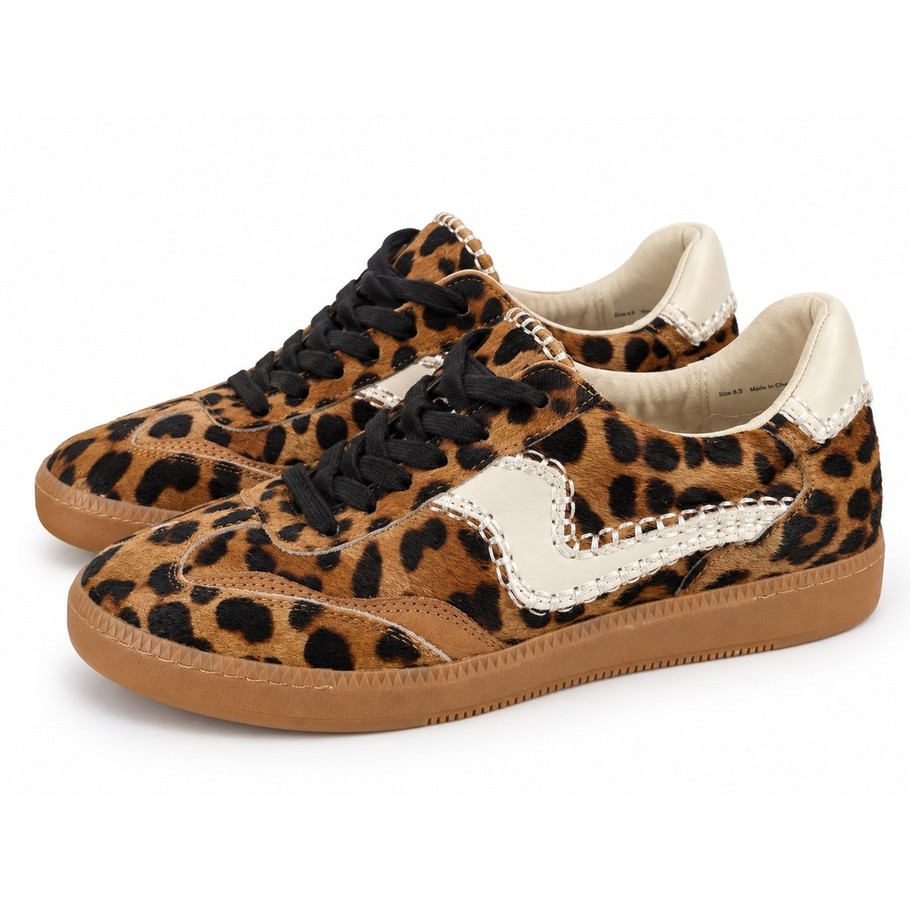 Dolce Vita Notice Leopard Calf Hair Sneakers Gum Sole Animal Print Womens 8.5